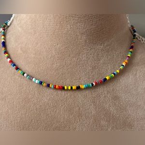 Seed Bead Choker Necklace, Bright Summer Colors with Screw Twist Clasp
